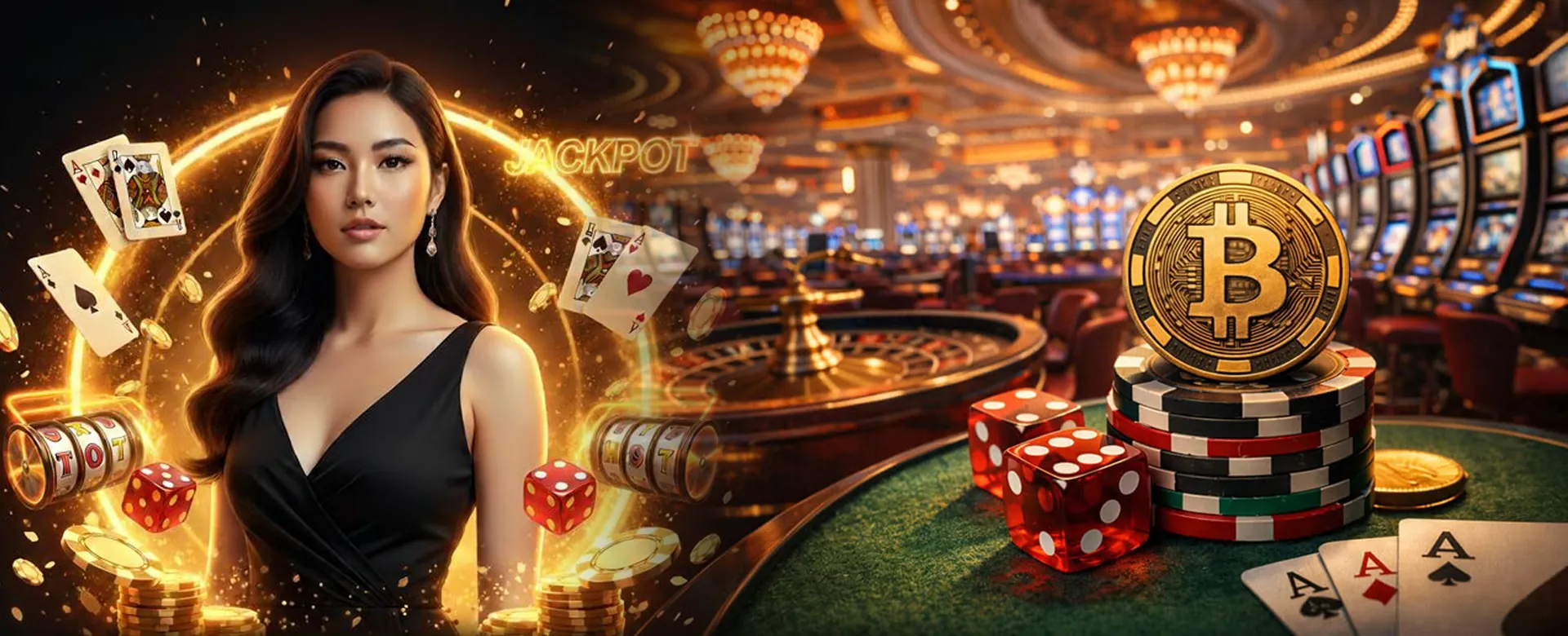 Online casino table games promotions background with golden chips and cards