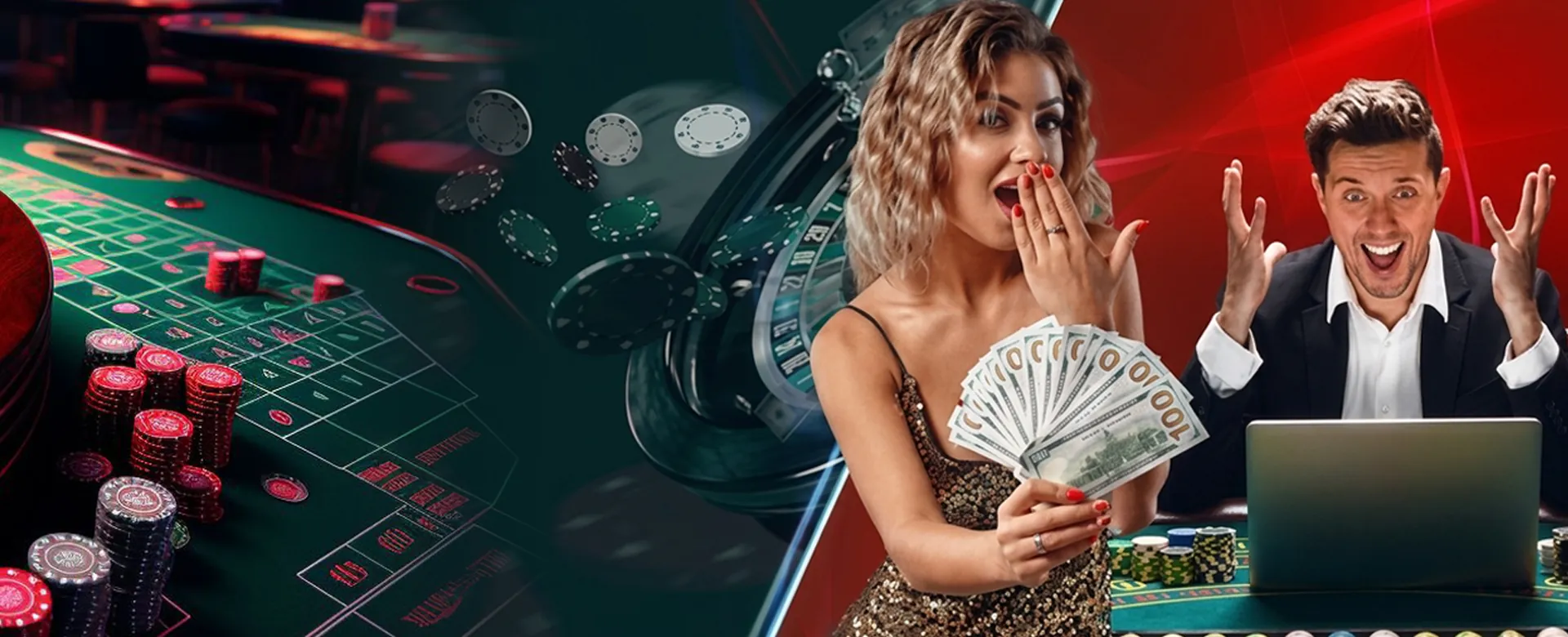 Online poker table with winning hand and chips